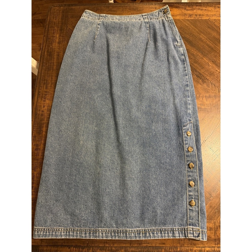 Ruff Hewn Denim Maxi Skirt Button Detail Womens Size 6 Petite Vintage Style